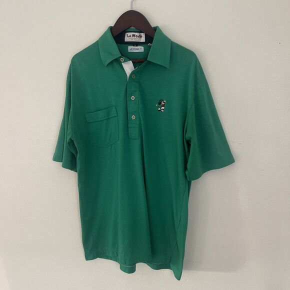 LaMode LA Vintage Single Stitch Official Disney Mickey Mouse Golf Polo, Green- M - Picture 2 of 8